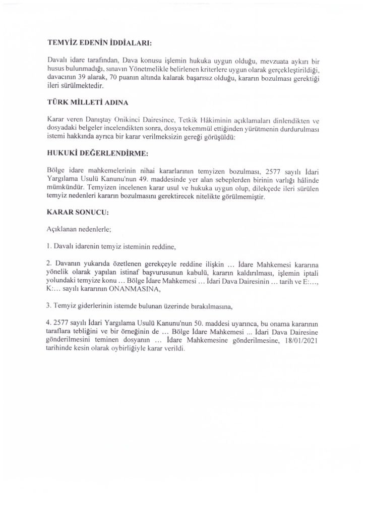 Polis Akademisi Mülakat İptal Davası PAEM PMYO ve POMEM EGITIM SONU SOZLU SINAV SONUCUNUN MULAKATIN IPTALI IDARE MAHKEMESI EMSAL KARAR 2